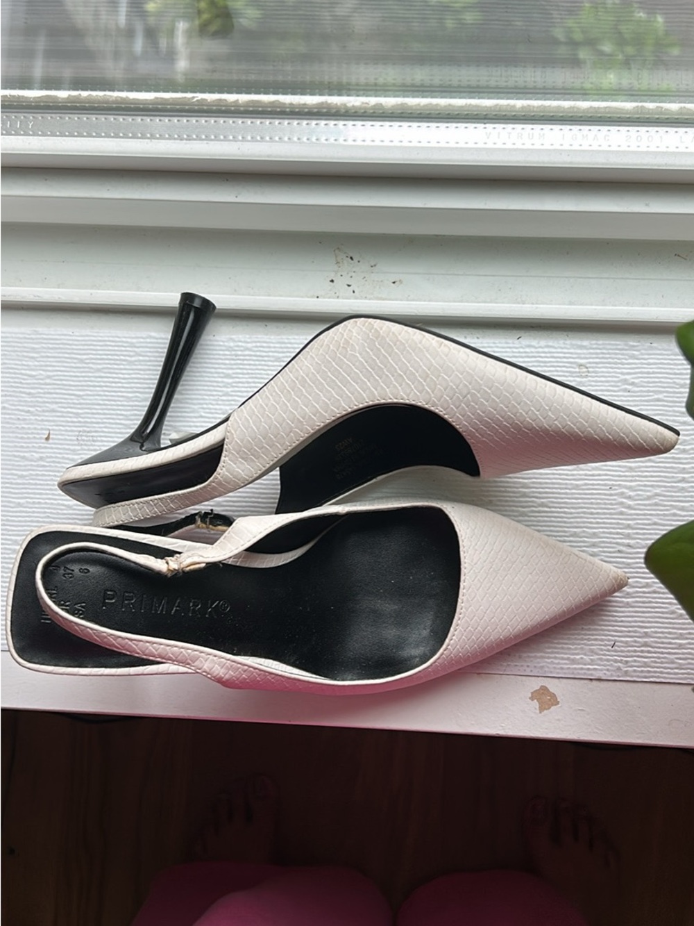 Primark Cream Textured Pointed Slingback Heels